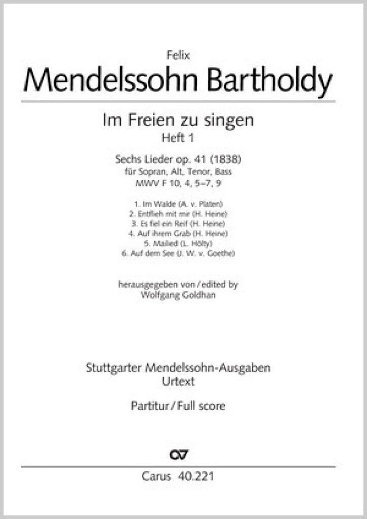 Mendelssohn: Im Freien zu singen [Heft 1]